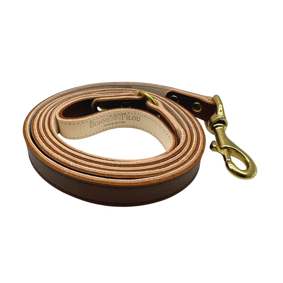 Genuine Leather Dog Leash, Unique Dog Holiday Gift: Black / 3/4"