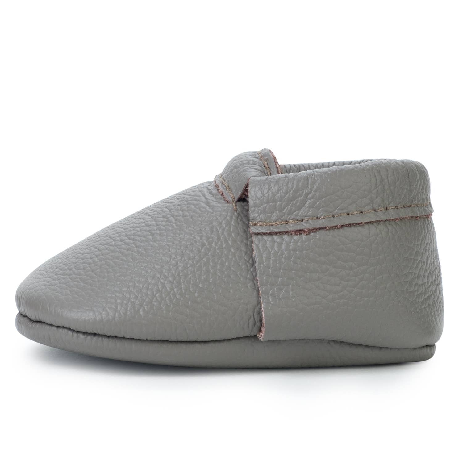 Fringeless Baby Moccasins - Leather Baby Shoes (Slate): US 3 (3-6 Months; 4.125" Sole)