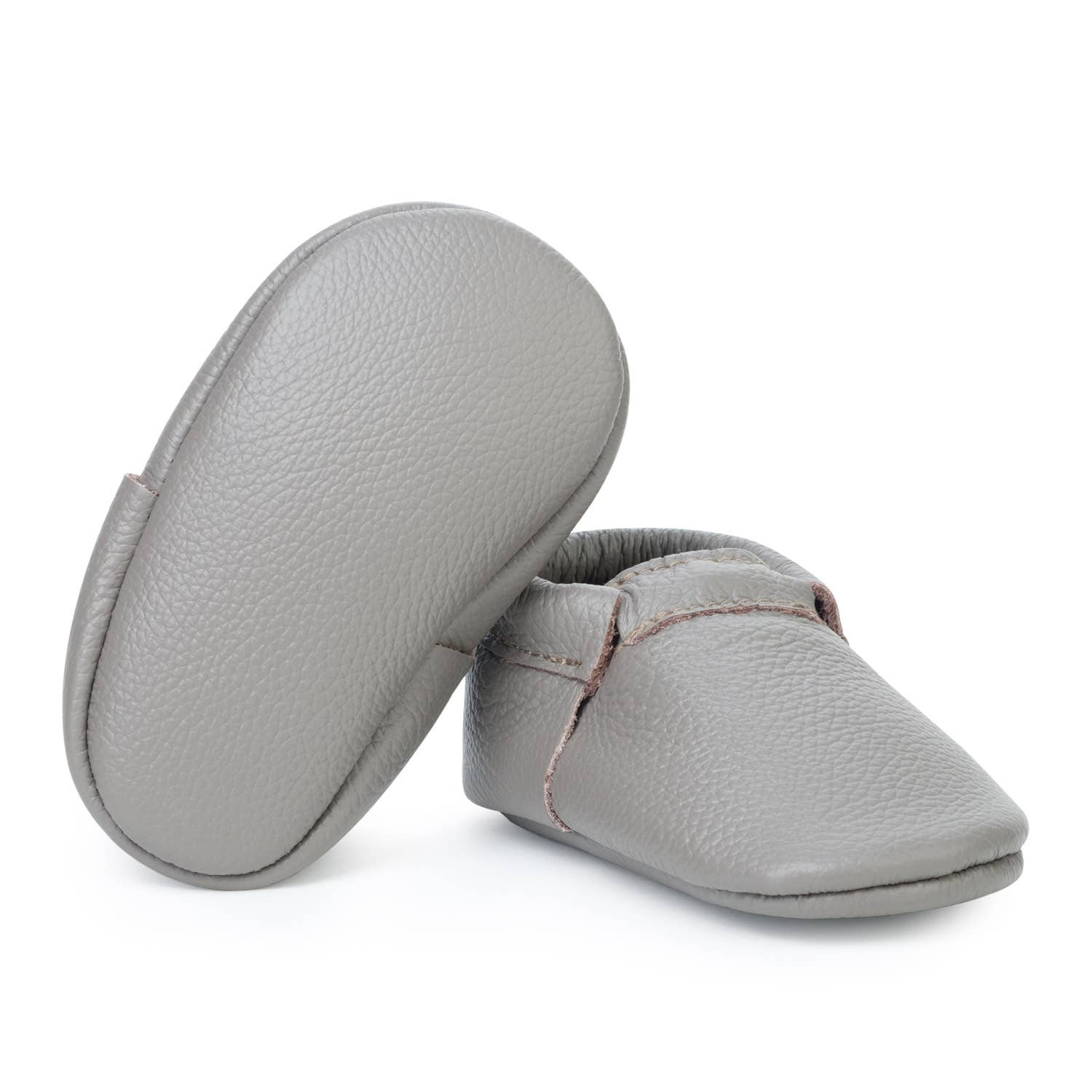 Fringeless Baby Moccasins - Leather Baby Shoes (Slate): US 5.5 (12-18 Months, 5.0" Sole)