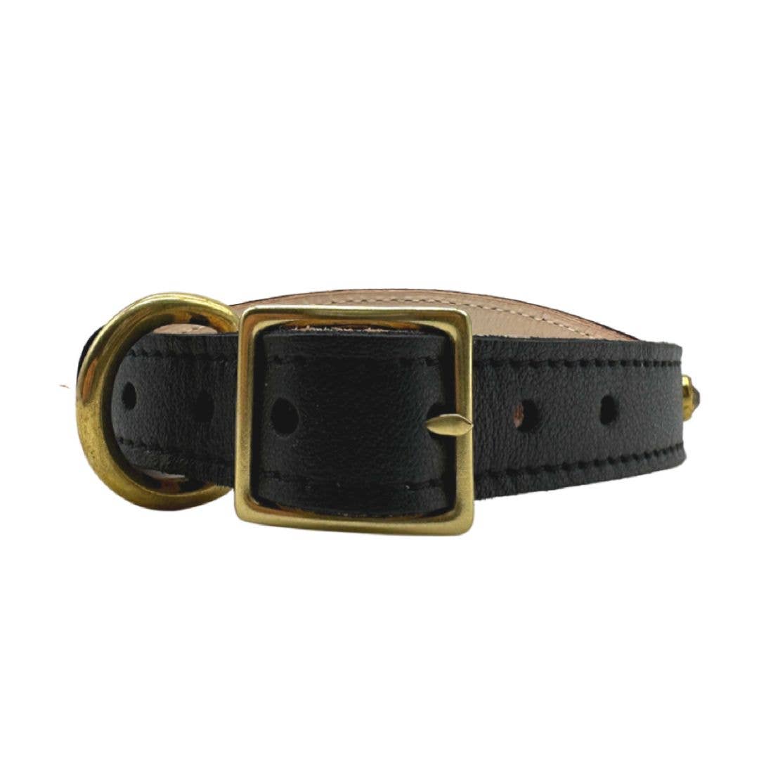 Genuine Leather Dog Collar, Unique Dog Holiday Gift: Black / Small / No Crystal