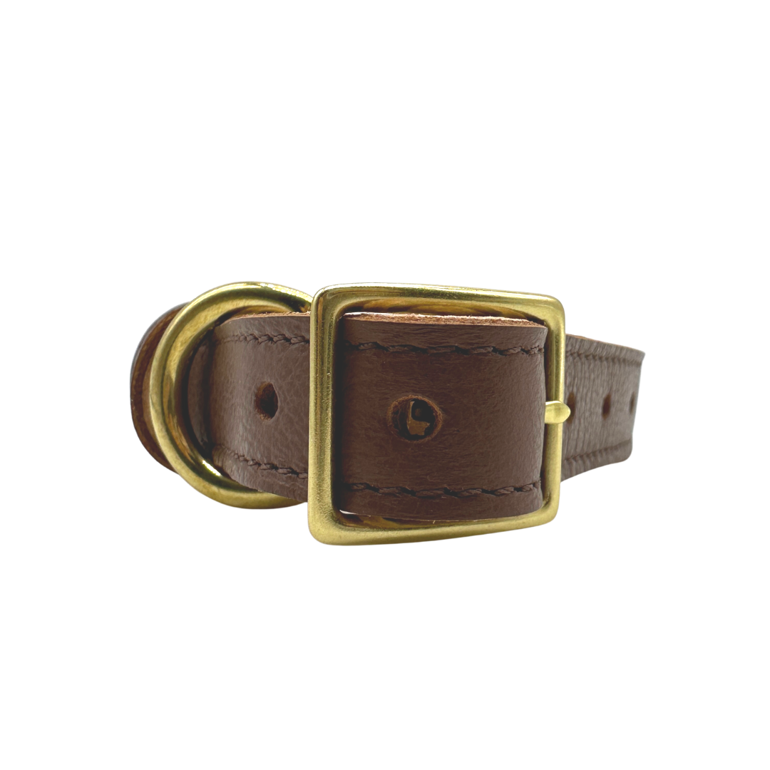 Genuine Leather Dog Collar, Unique Dog Holiday Gift: Brown / Large / No Crystal