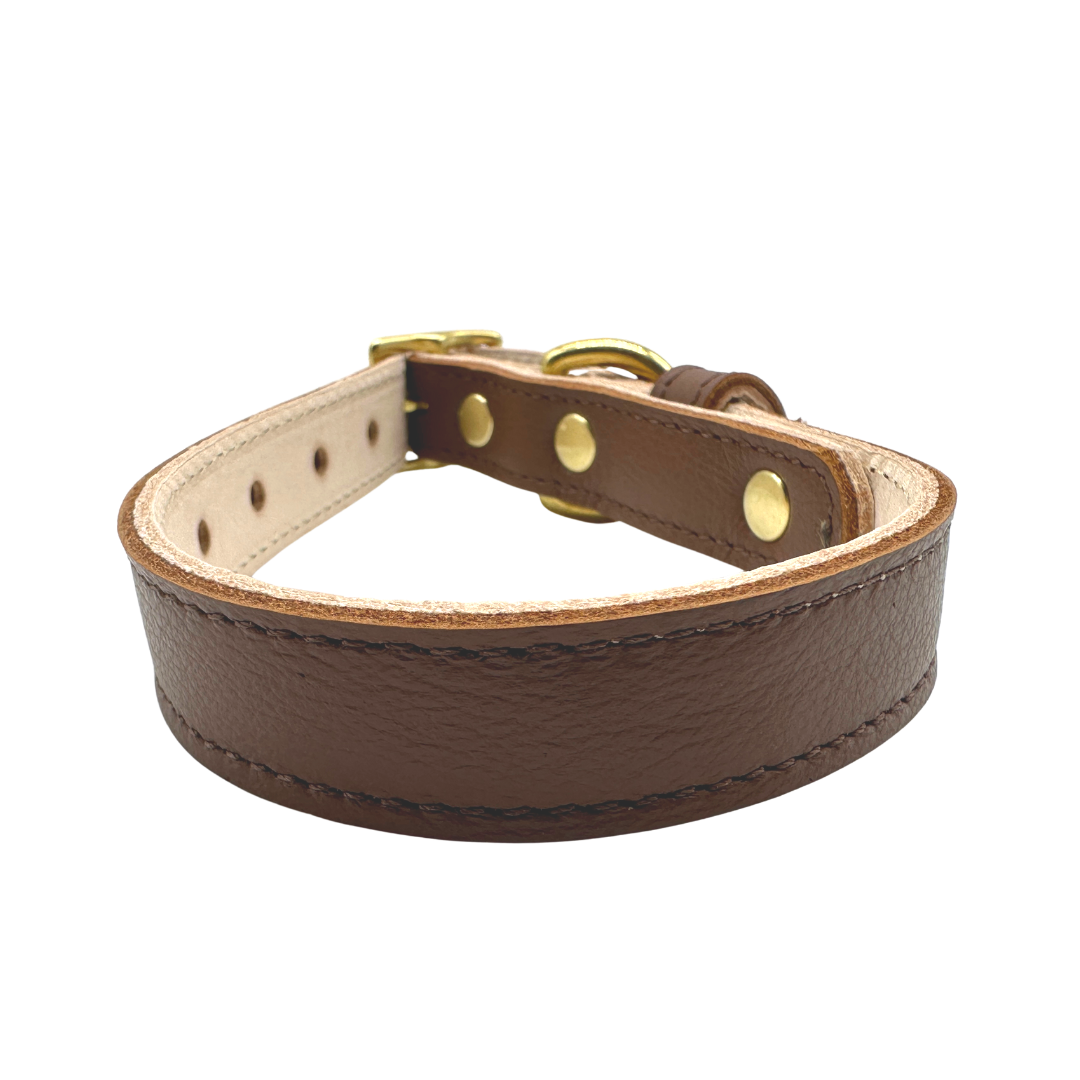 Genuine Leather Dog Collar, Unique Dog Holiday Gift: Brown / Large / No Crystal