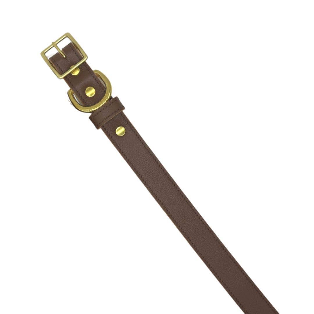 Genuine Leather Dog Collar, Unique Dog Holiday Gift: Brown / Large / No Crystal