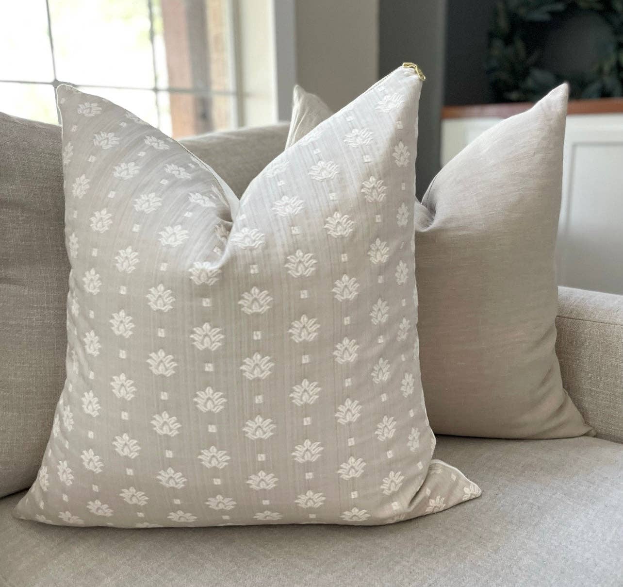 Claire Neutral Linen | Designer Pillow Cover: 20 x 20