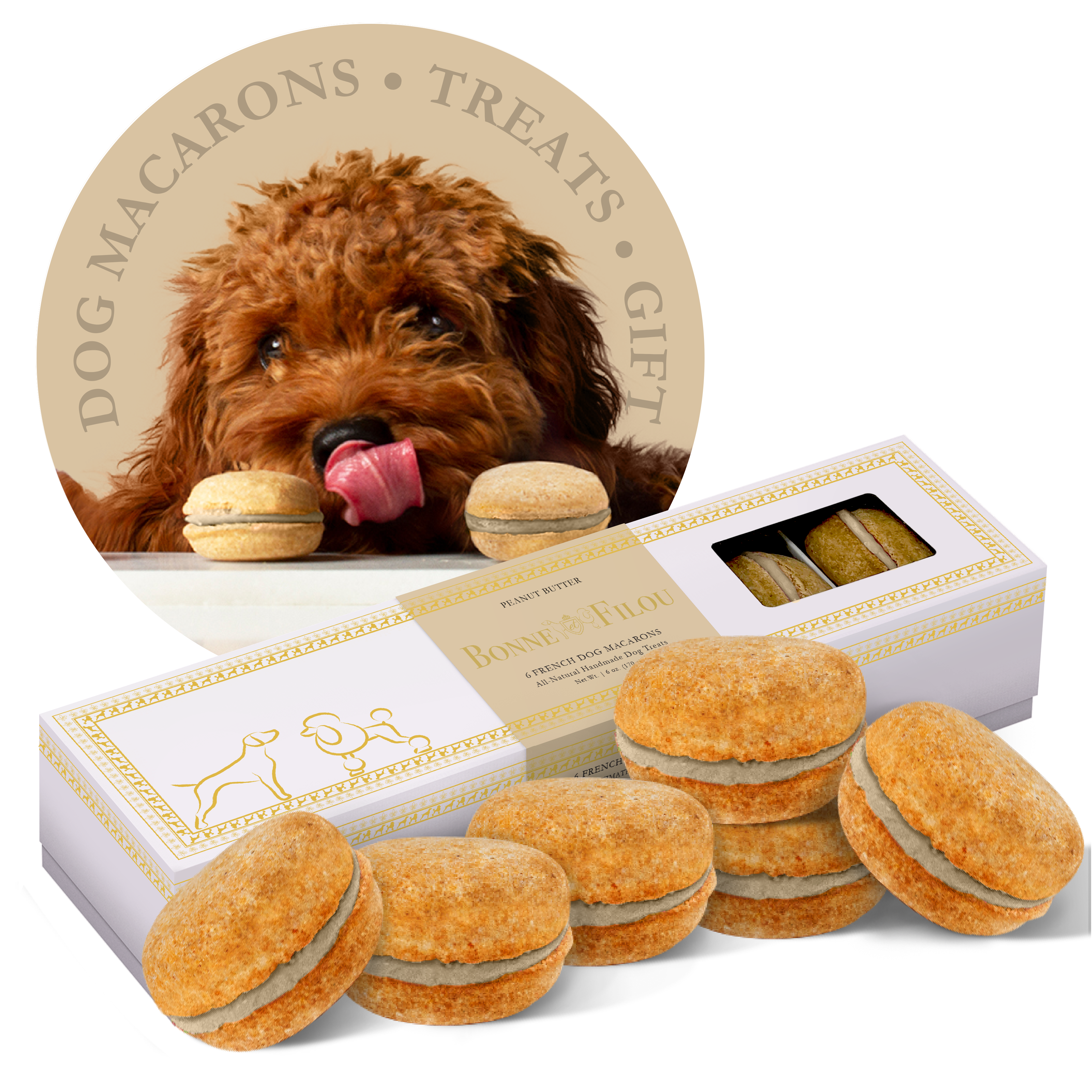 Dog Macarons | Treats | Gifts (6 count): Peanut Butter