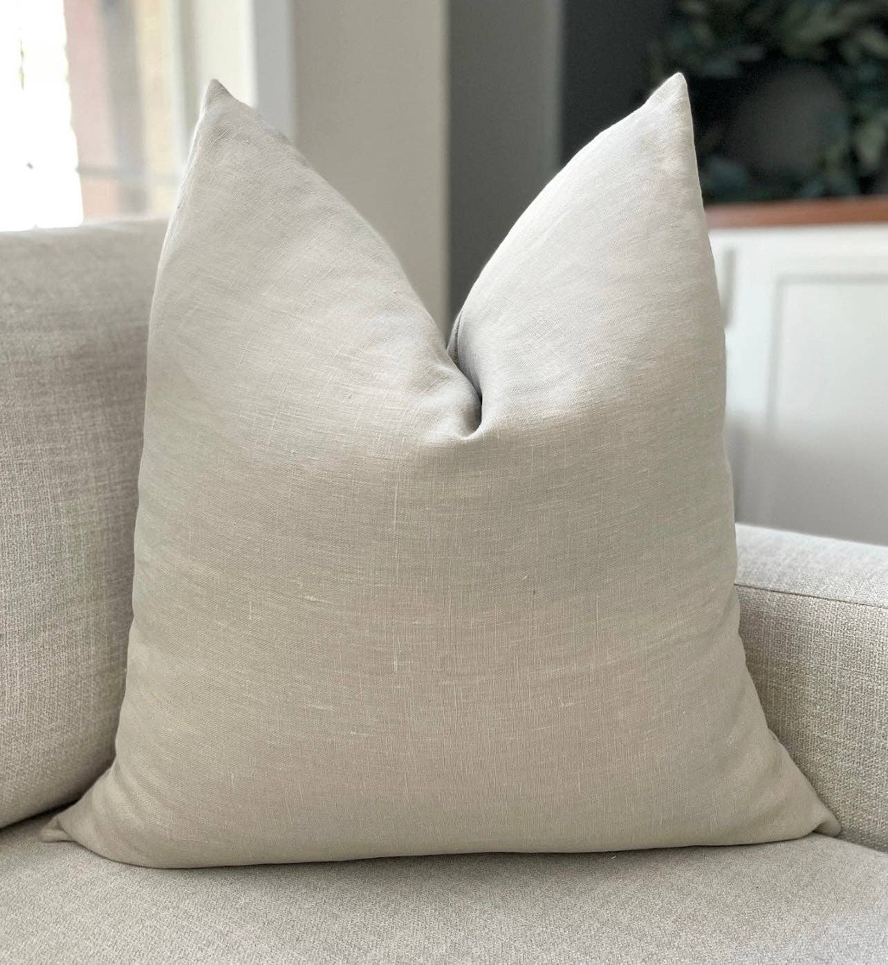 Claire Neutral Linen | Designer Pillow Cover: 20 x 20