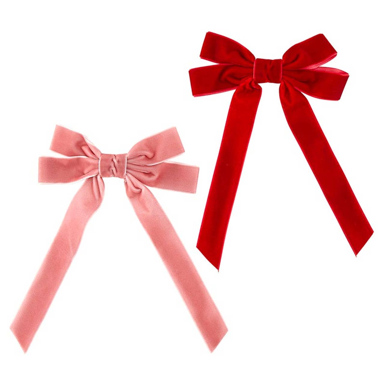 Velvet Bow Clip Set - Blush/Red: 100% Polyester, Velvet / One Size Fits Most