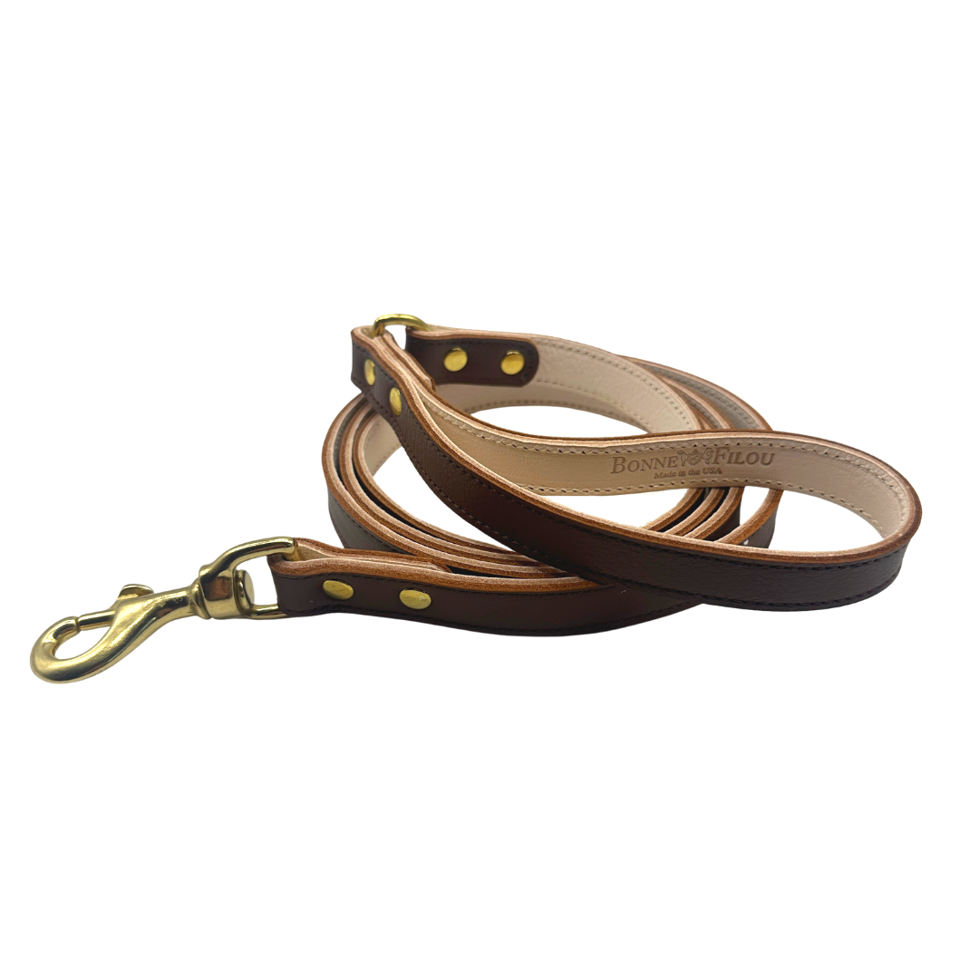 Genuine Leather Dog Leash, Unique Dog Holiday Gift: Black / 3/4"