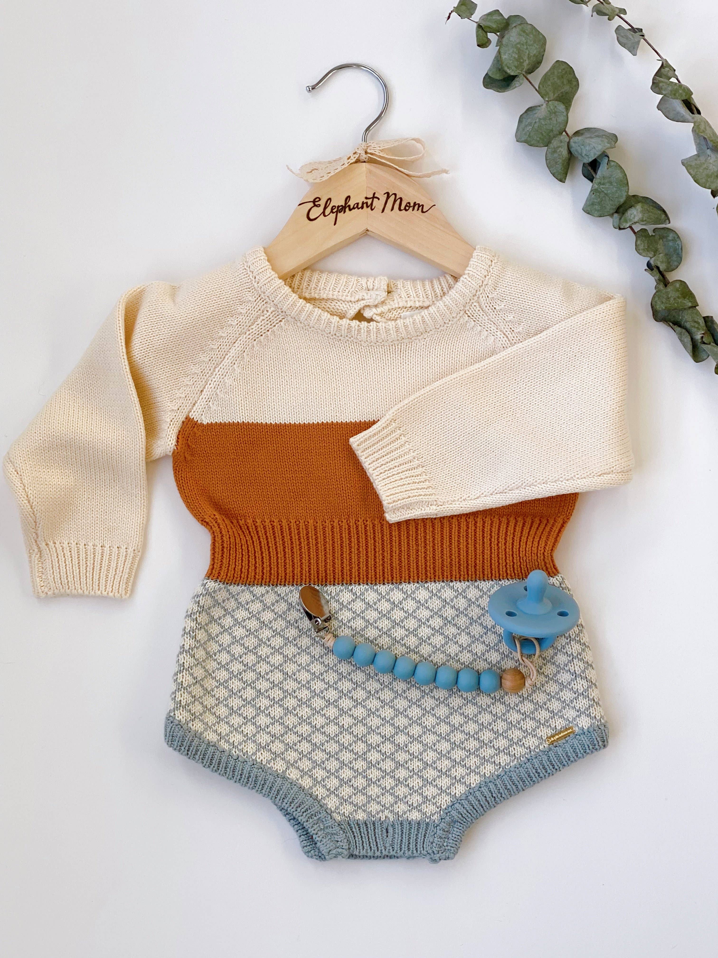 Onesie Baby Romper Knit: 6-9M / Caramel Blue