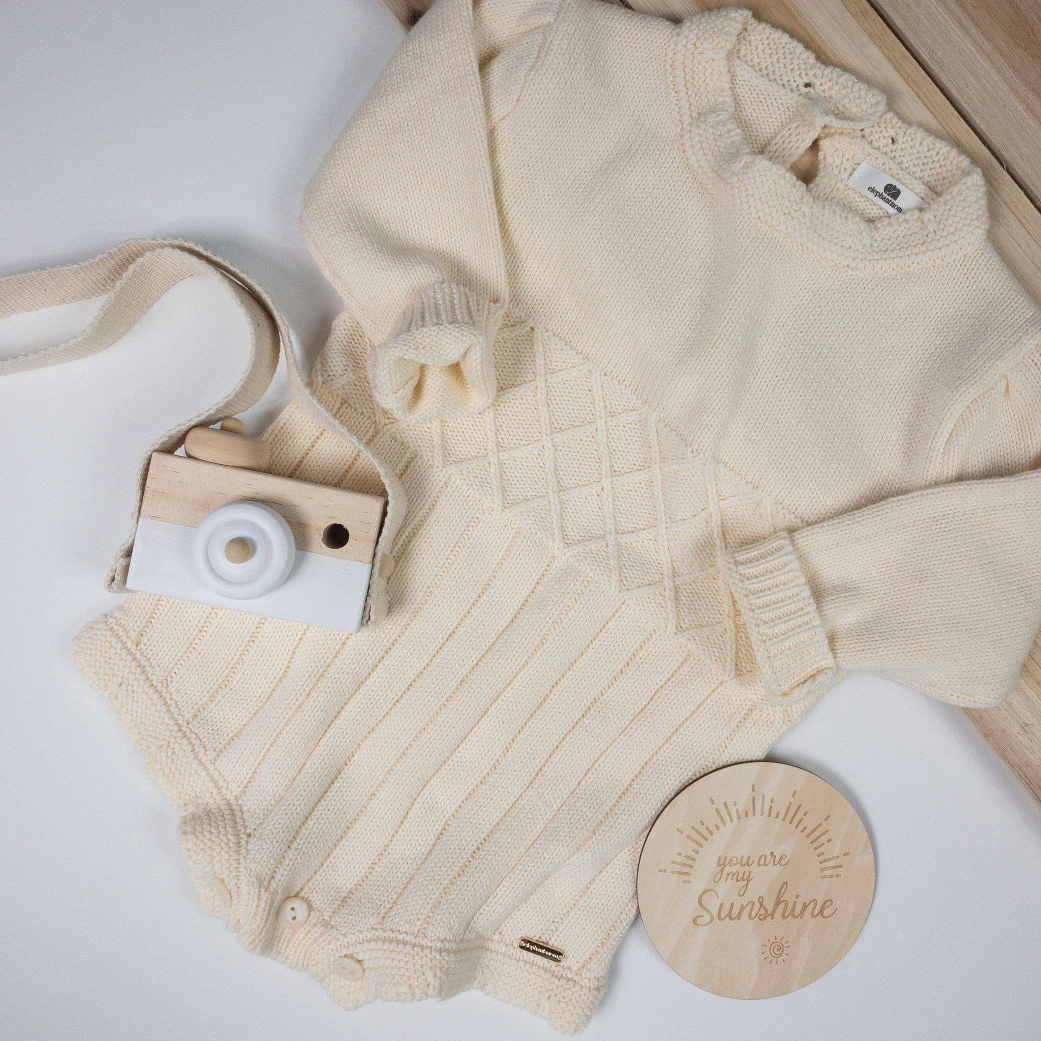 Cream Knitted Baby Onesie - Baby Clothes - JumpSuit: 12-18M